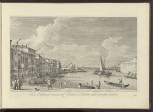 Se på Canal Grande og kirken i Santa Chiara i Venedig Fra vaskeriet til St. Clares hus, hvor kanalen ender (titel på objektet) Den mest berømte udsigt over byen Venedig, fra Antonius-kanalens 38. paneler, trykt i messing af Antonio Visentini i af Antonio Visentini