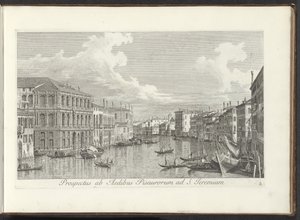 Se på Canal Grande i Venedig Udsigt fra husene i Pisa til St. Jeremias (titel på objektet) De mest berømte udsigter over byen Venedig, fra Antonius-kanalens 38 paneler, trykt på messing af Antonio Visentini, opdelt i tre dele. anden del