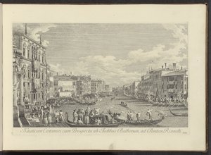 Se på Canal Grande i Venedig, hvor de Regata stedvindt Nautisk konkurrence med udsigt fra husene i Balbore til Rivoalti-broen (titel på objektet) Mere berømte udsigter over byen Venedig, fra Antonius Canal 38 paneler trykt på luft af Antonio af Antonio Visentini