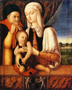 Den hellige familie (våbenskjold af Barbara de Brandeboug, hertuginde af Mantua), ca. 1450-60 (olie på træ)