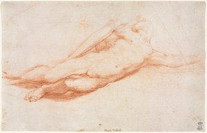 Studie af en falden soldat, muligvis omvendelsen af Saul recto, ca. 1525. af Antonio da Correggio