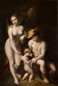 Venus med Merkur og Amor, The School of Love, af Antonio da Correggio, udstillet på Château de Chenonceau. af Antonio da Correggio