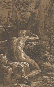 Mand siddende set bagfra Narcissus, ca. 1527-30. af Antonio da Trento