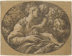 Jomfruen med rosen af Antonio da Trento after Parmigianino
