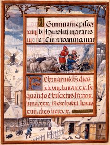 Februar måned, miniaturer fra "Livro de Horas de Dom Manuel", 1517-38 (tempera på pergament) af Antonio de Hollanda