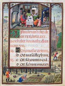 Januar måned, miniaturer fra "Livro de Horas de Dom Manuel", 1517-38 (tempera på pergament) af Antonio de Hollanda