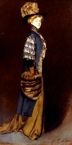En elegant dame med en pelsmuffe af Antonio de la Gandara