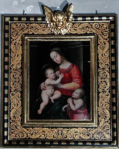 Madonna og barn med St. Johannes Døberen (olie på panel) af Antonio del Ceraiolo