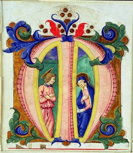 Historik initial M, der forestiller bebudelsen af Antonio di Niccolo di Lorenzo