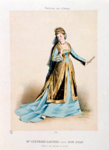Sangerinden Pauline Lauters-Gueymard (Lauters Gueymard) (1834-1876) opfører Dona Elvire i Wolfgang Amadeus Mozarts opera Don Giovanni (Don Juan) (1756-1791) under en forestilling på Operateatret i Paris. Litografi af Antony Morlon (1834-1914) Privat