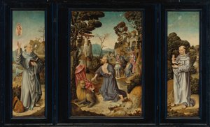En Triptykon: Scener fra livet i st. Jerom, Sankt Antonius af Padua, Sankt Bernhard af Clairvaux af Antwerp School c. 1525 3