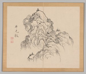 Dobbelt album af landskabsstudier efter Ikeno Taiga, bind 1 blad 16, 1700-tallet. af Aoki Shukuya
