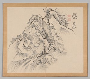 Dobbelt album af landskabsstudier efter Ikeno Taiga, bind 1 blad 26, 1700-tallet. af Aoki Shukuya