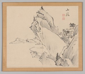 Dobbelt album af landskabsstudier efter Ikeno Taiga, bind 1 blad 30, 1700-tallet. af Aoki Shukuya