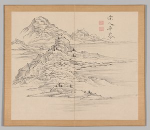 Dobbelt album af landskabsstudier efter Ikeno Taiga, bind 1 blad 35, 1700-tallet.