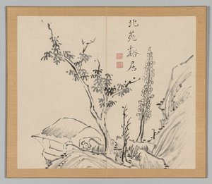Dobbelt album af landskabsstudier efter Ikeno Taiga, bind 2 blad 13, 1700-tallet. af Aoki Shukuya