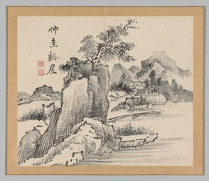 Dobbelt album af landskabsstudier efter Ikeno Taiga, bind 2 blad 14, 1700-tallet. af Aoki Shukuya
