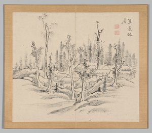 Dobbelt album af landskabsstudier efter Ikeno Taiga, bind 2 blad 23, 1700-tallet. af Aoki Shukuya