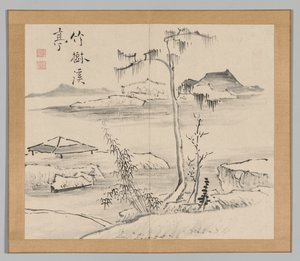 Dobbelt album af landskabsstudier efter Ikeno Taiga, bind 2 blad 24, 1700-tallet. af Aoki Shukuya