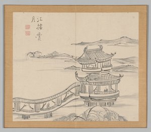 Dobbelt album af landskabsstudier efter Ikeno Taiga, bind 2 blad 25, 1700-tallet. af Aoki Shukuya