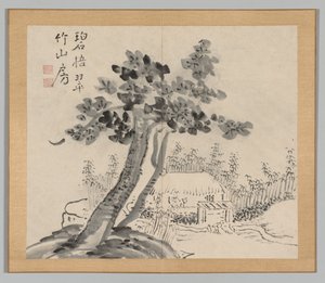 Dobbelt album af landskabsstudier efter Ikeno Taiga, bind 2 blad 32, 1700-tallet. af Aoki Shukuya