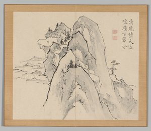 Dobbelt album af landskabsstudier efter Ikeno Taiga, bind 2 blad 33, 1700-tallet. af Aoki Shukuya