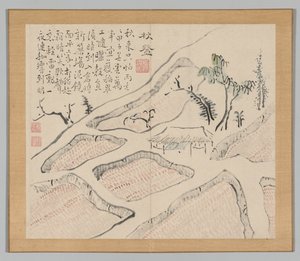 Dobbelt album af landskabsstudier efter Ikeno Taiga, bind 2 blad 35, 1700-tallet. af Aoki Shukuya