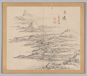Dobbelt album af landskabsstudier efter Ikeno Taiga, bind 2 blad 5, 1700-tallet. af Aoki Shukuya