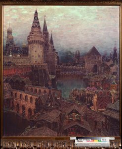 Moskva i det 17. århundrede, Dawn at the Resurrection Gate - Maleri af Appolinari Mikhaylovich Vasnetsov (1856-1933), olie på lærred af Apollinari Mikhailovich Vasnetsov