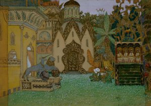 Scenedesign til operaen The Legend of the Invisible City of Kitezh and the Maiden Fevronia af N. Rimsky-Korsakov, 1907 af Apollinari Mikhailovich Vasnetsov