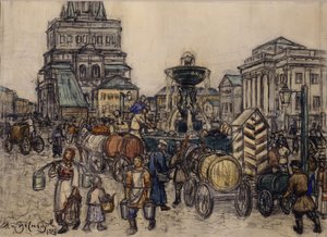Springvandet på Sukharevskaya-pladsen i det 19. århundrede, 1921 af Apollinari Mikhailovich Vasnetsov