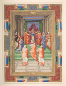 En pavelig ceremoni, Paul IV står foran den pavelige trone, Add. MS 35254 Q, ca. 1555-59 (vellum) af Apollonio di Bonfratelli