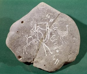 Sten indskrevet med en jæger i ørkenen og en safaitisk inskription, 1. århundrede f.Kr.-3. århundrede e.Kr.