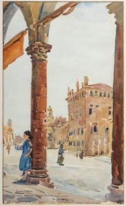 Pladsen i Carpi (akvarel) af Arcangelo Salvarani