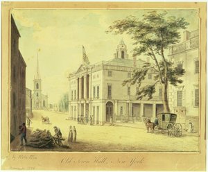 The Old Town Hall (Federal Hall) New York City, 1798 (grafit, wc, pen og blæk på papir)