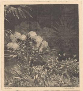 Interiør med blomster i vaser og planter i krukker af Arend Hendriks (signed by artist)