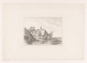 Landsbykant med kvinde, der hvider vasketøjet af Arie Ketting de Koningh (attributed to)