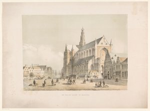 Udsigt over Sint-Bavo Kirke og Grote Markt i Haarlem Groote Markt i Haarlem (titel på objekt) af Arie Ketting de Koningh