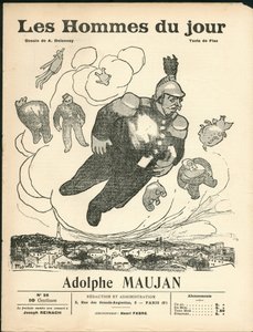 Cover af ""Dagens mænd"", ca. 1905 - Illustration af Aristide Delannoy (1874-1911): Balloner - Clemenceau George, Jaures Jean, Fallieres Armand (1841-1931), Maujan Adolphe (1853-1914) af Aristide Delannoy