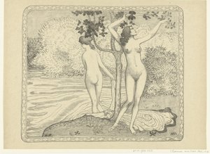 Twee badende kvinder ved vandkant Zomer To nøgne badende under et træ ved vandet Sommer The Trial (serietitel) af Aristide Maillol