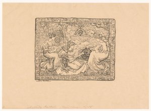 Tapet med fire musikskabende kvinder i et landskab Concert champêtre (original titel) af Aristide Maillol