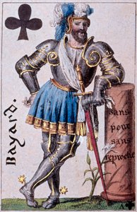 Repræsentation af ridderen Pierre Terrail, Lord of Bayard (1476-1524). Detalje af et spillekort lavet af Gustave Houbigant (1789-1862) 1800-tallets Paris B.N.