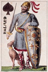 Repræsentation af ridderen Roland (eller Hroudland), Marquis of the Marches of Bretagne. Detalje af et spillekort lavet af Gustave Houbigant (1789-1862) 1800-tallets Paris B.N.