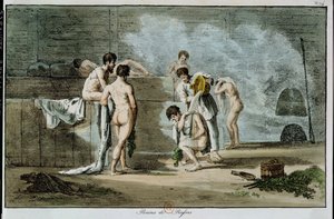 Russiske mænd i en sauna, fra Moeurs et Coutumes Russes, 1821 (farvelitografi)