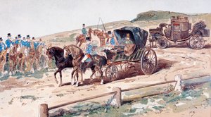 En postillion monteret på en vognhest, 1800-tallet, 1886