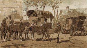 Postvogn, træner for den kongelige hollandske kurertjeneste og vogn, Holland, 1800-tallet af Armand Jean Heins