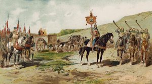 Krigsvogn og lituusblæsere, korstogenes tid, 11. århundrede af Armand Jean Heins