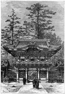 Portiko af de fire dragers tempel Nikko Toshogu, Nikko, Japan, 1895.