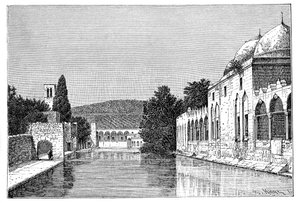 Abrahams moske og springvand, Ofra ved Tayyibah, Vestbredden, Israel, 1895.