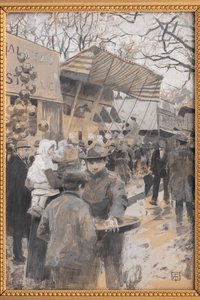 At the Market (blandede medier på papir)